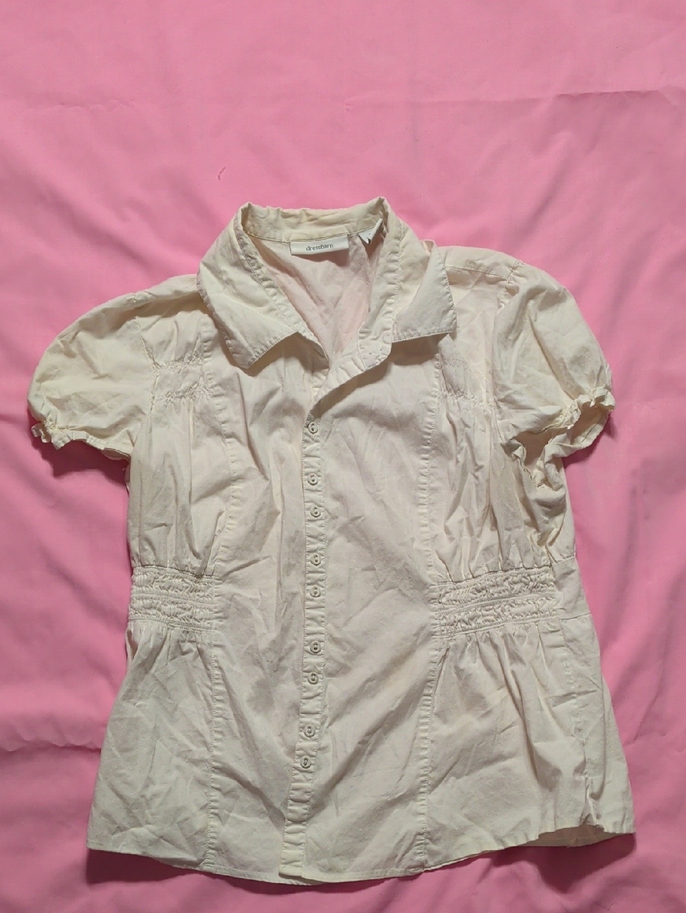 Dress Barn Cream Short-Sleeve Button-Front Blouse